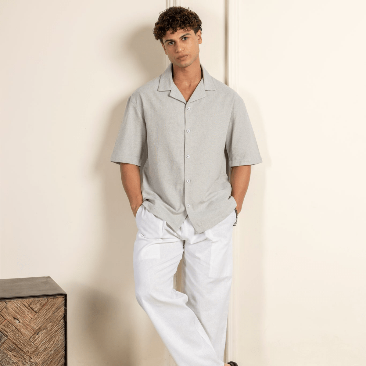 Box Fit Cuban Collar Shirt For Men | Melange Grey | Verified Sustainable by Brown Living™