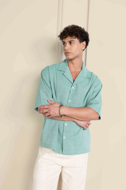 Box Fit Cuban Collar Shirt For Men | Sea Green | Verified Sustainable by Brown Living™