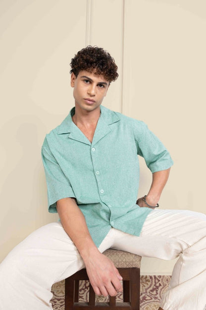 Box Fit Cuban Collar Shirt For Men | Sea Green | Verified Sustainable by Brown Living™