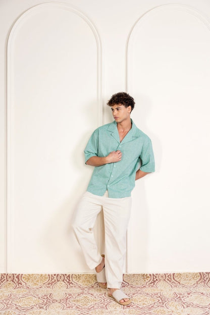 Box Fit Cuban Collar Shirt For Men | Sea Green | Verified Sustainable by Brown Living™