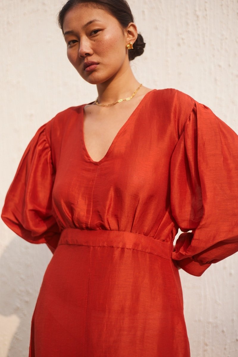 Brick Orange Linen Silk - Mayfair Maxi Dress | Verified Sustainable by Brown Living™