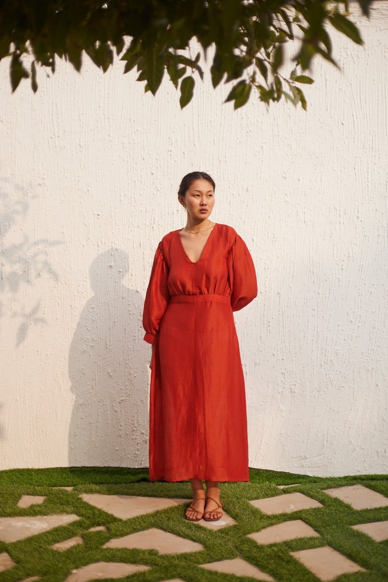 Brick Orange Linen Silk - Mayfair Maxi Dress | Verified Sustainable by Brown Living™