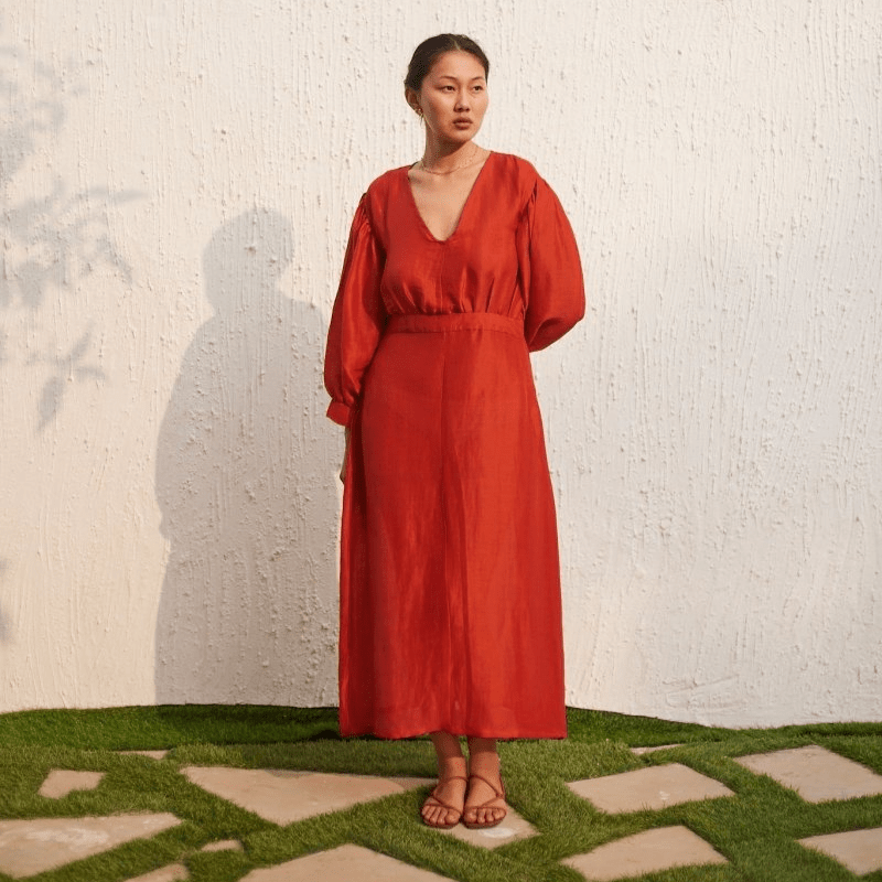 Brick Orange Linen Silk - Mayfair Maxi Dress | Verified Sustainable by Brown Living™