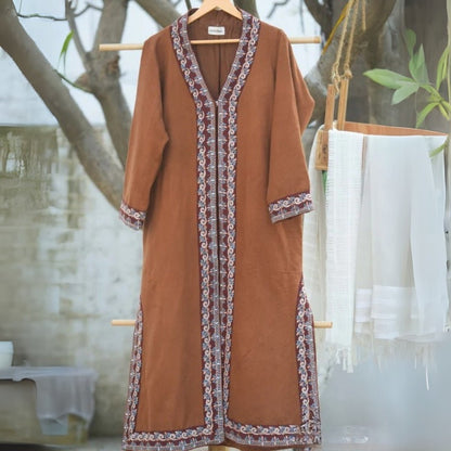 Brown Fine Wool Embroidered Overlay Jacket | Verified Sustainable by Brown Living™
