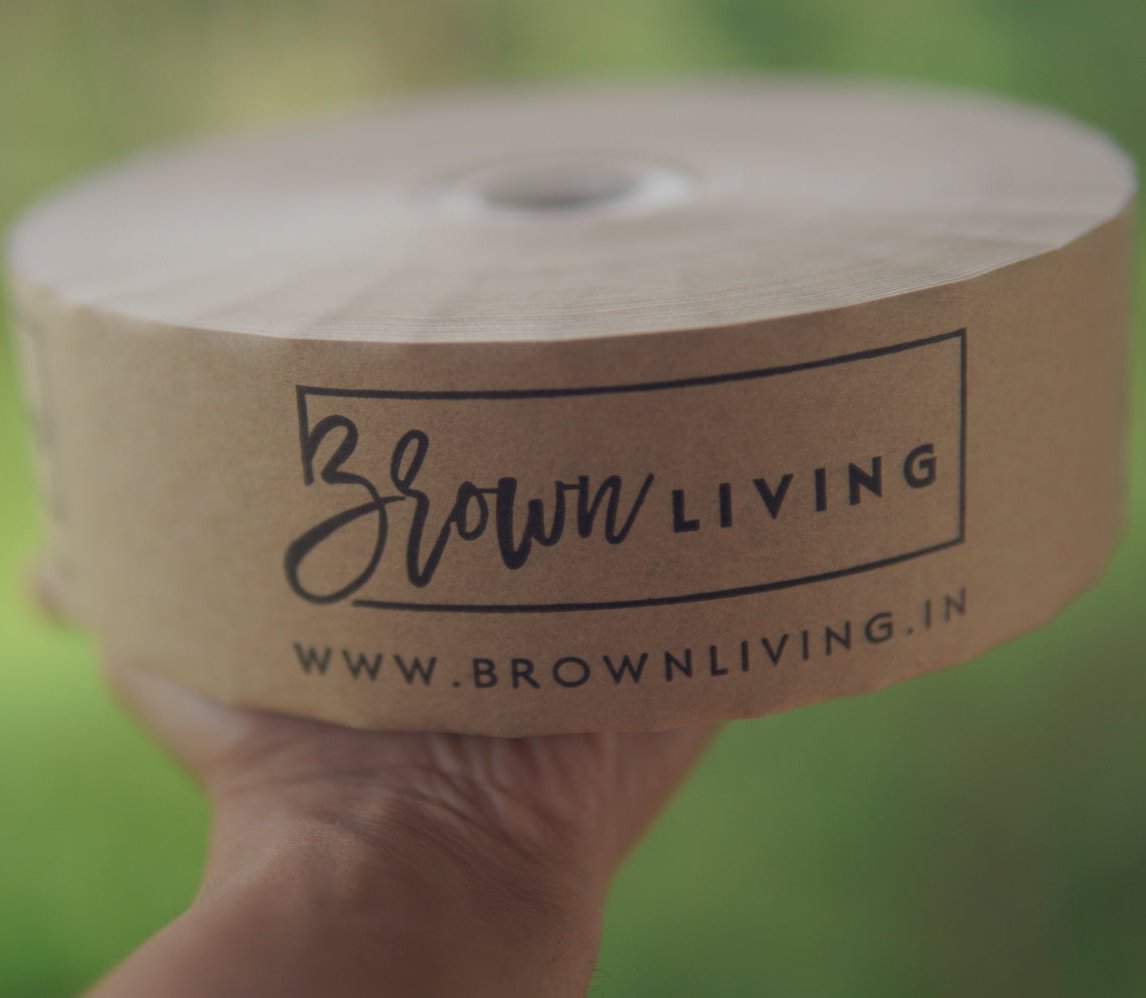 Brown Living Branded Water Activated Plain Paper Tape - 48mm x 183 metres | Verified Sustainable by Brown Living™