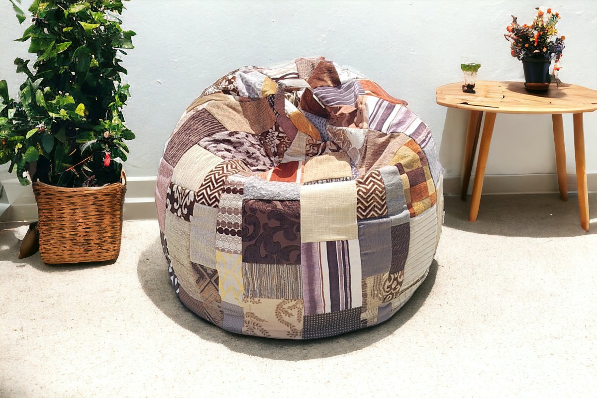 Brown Printed Patchwork Beanbag | Verified Sustainable by Brown Living™