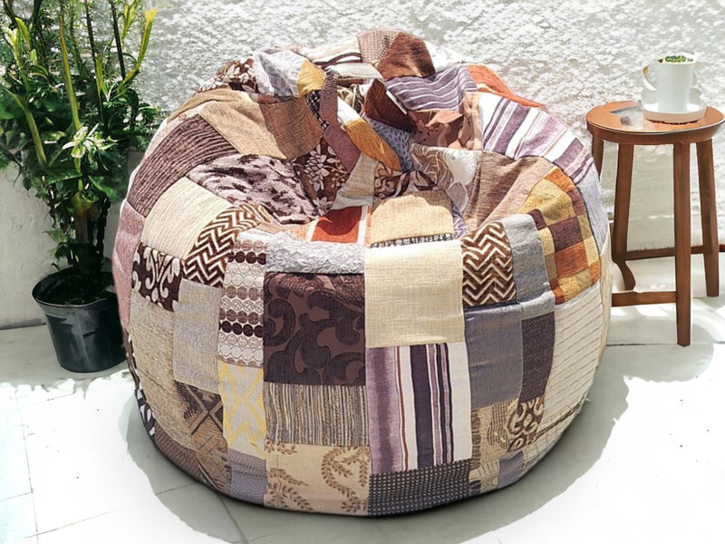 Brown Printed Patchwork Beanbag | Verified Sustainable by Brown Living™