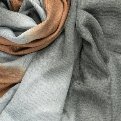 Brown & Teal Blue Pure Pashmina Scarf - Ombré - Earth | Verified Sustainable by Brown Living™