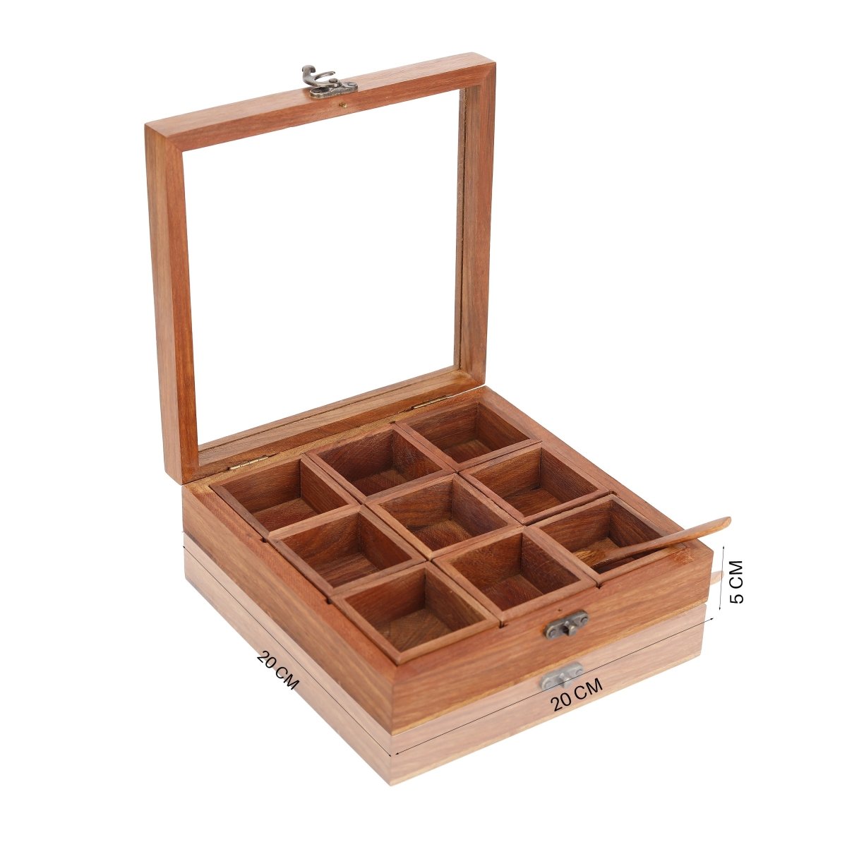 Brown Wooden Spice Box - 9 Containers & Spoon | Verified Sustainable by Brown Living™