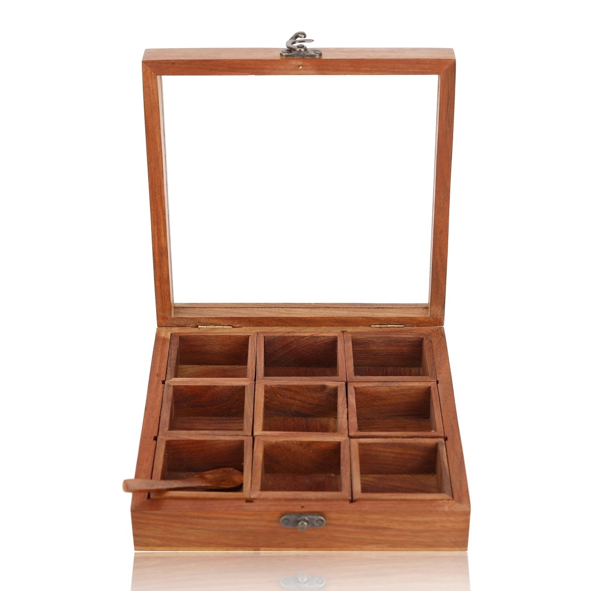 Brown Wooden Spice Box - 9 Containers & Spoon | Verified Sustainable by Brown Living™