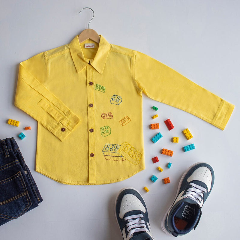 Building Blocked Embroidered Unisex Shirt - Yellow | Verified Sustainable by Brown Living™