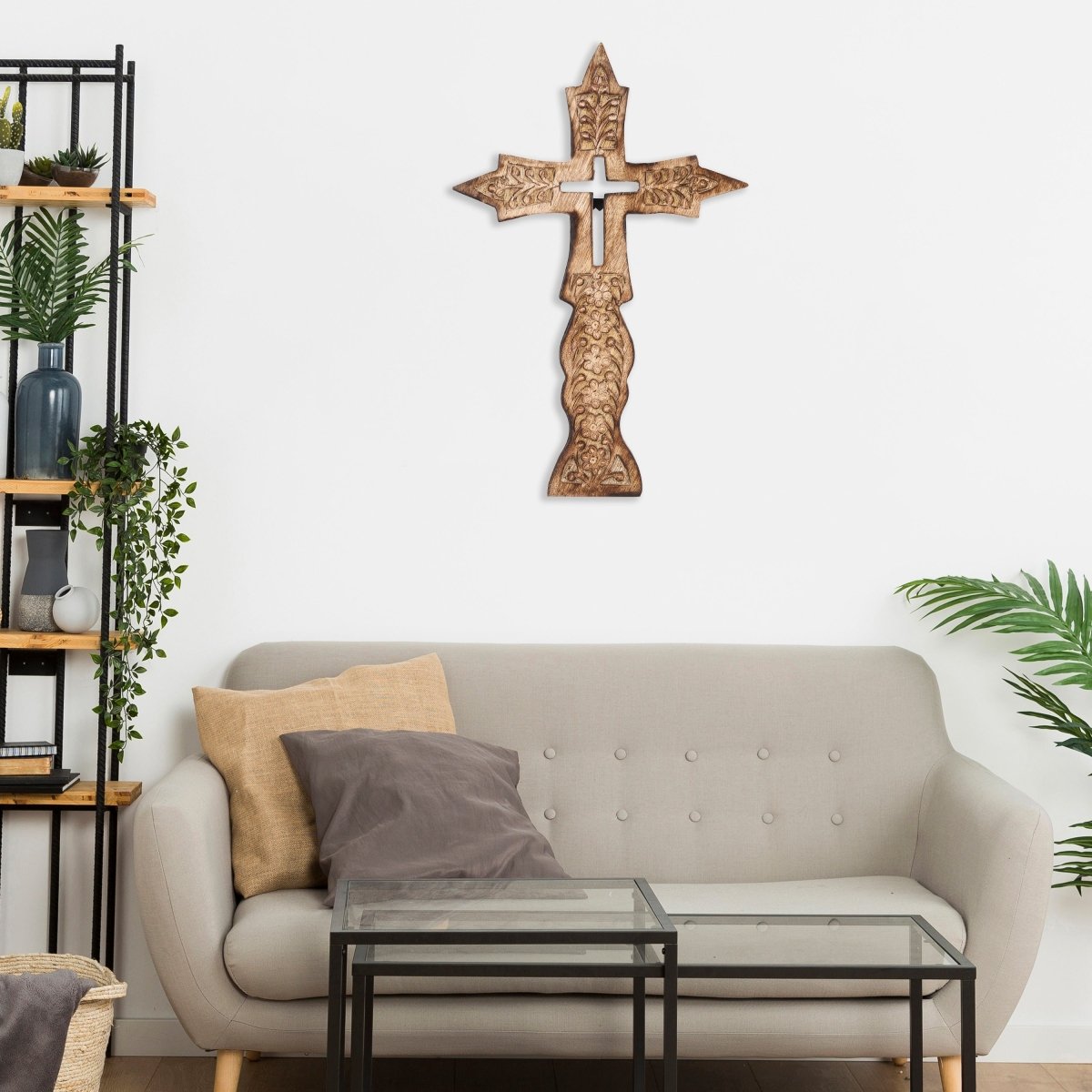 Burnt Tinge Wooden Cross – Wall Art Decor | Verified Sustainable by Brown Living™