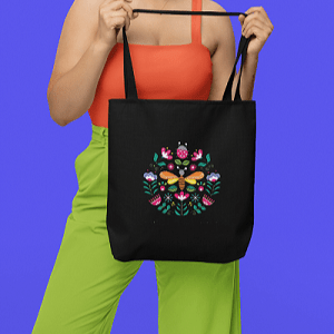 Butterfly Bee Black Canvas Tote – Lightweight Zipper Bag | Verified Sustainable by Brown Living™