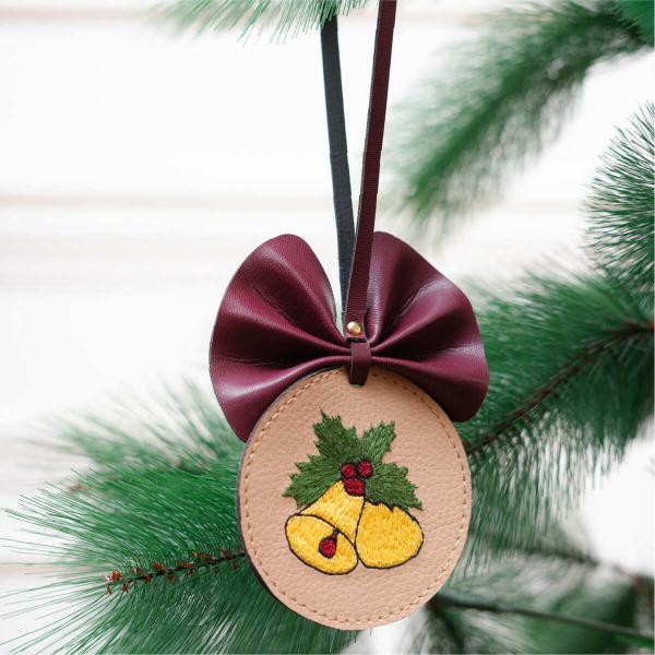 Cactus Leather Festive Decor Handcrafted Christmas Jingle Bell (Yellow) – Decor & Artefacts on Brown Living™. SKU: XMGH1013. Img 1.