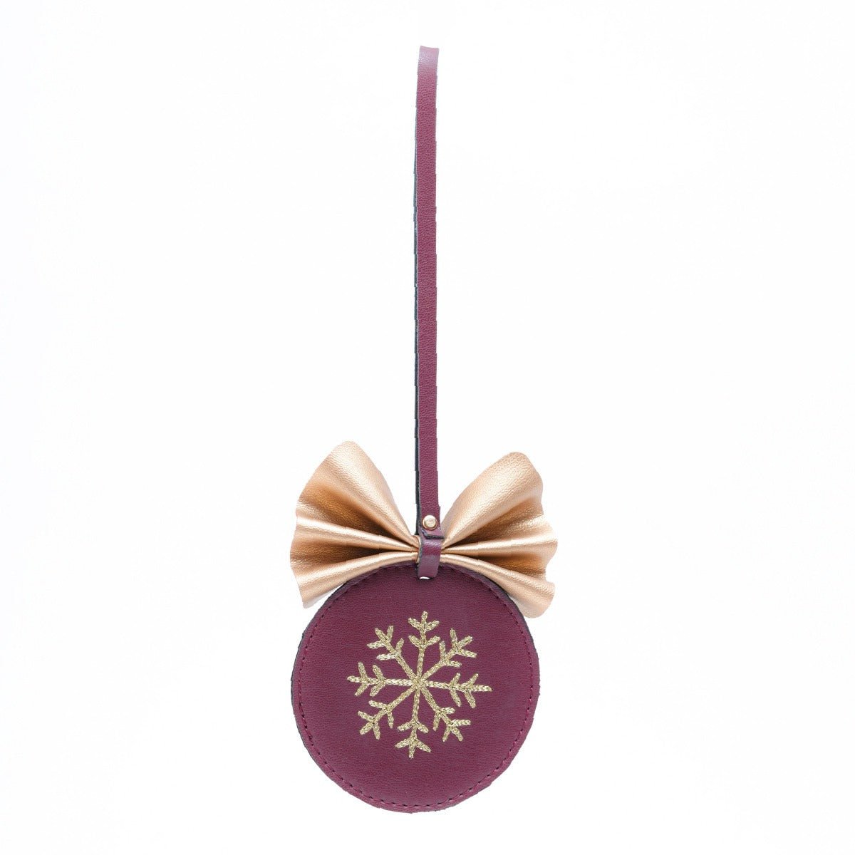 Cactus Leather Festive Decor Handcrafted Christmas Snowflake Bulb (Maroon) – Decor & Artefacts on Brown Living™. SKU: XMGH1002. Img 2.