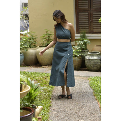 Calla Tea Length Skirt - Front Diagonal Opening | Verified Sustainable by Brown Living™