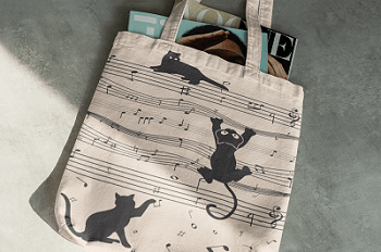 Cat Music White Canvas Tote – Stylish Cotton Handbag | Verified Sustainable by Brown Living™