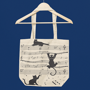 Cat Music White Canvas Tote – Stylish Cotton Handbag | Verified Sustainable by Brown Living™