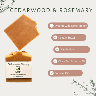 Cedarwood Rosemary Bar Soap for Oily Skin with Charcoal & Honey – Body Soap on Brown Living™. SKU: S10011. Img 2.