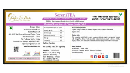 Chamomile Mint Rose Green Tea - 100% Hand - Sewn Premium Cotton Tea Bags (Kangra Tea House SeriniTEA Pack of 6 Reinfusible Potlis) | Verified Sustainable by Brown Living™