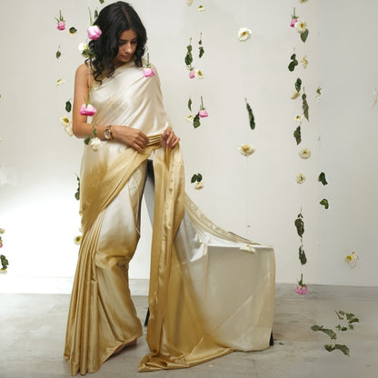 Champagne Fizz Organic Satin Saree – Womens Saree by October available on Brown Living™. Free Size . SKU: SR - ST/DIS001 - SLGL. Img 1.