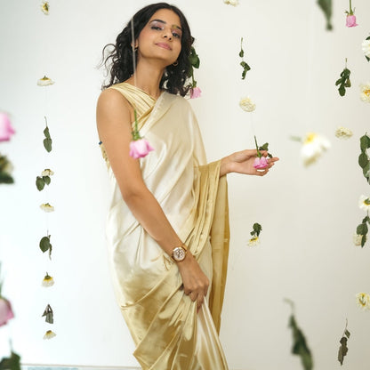 Champagne Fizz Organic Satin Saree – Womens Saree by October available on Brown Living™. Free Size . SKU: SR - ST/DIS001 - SLGL. Img 2.