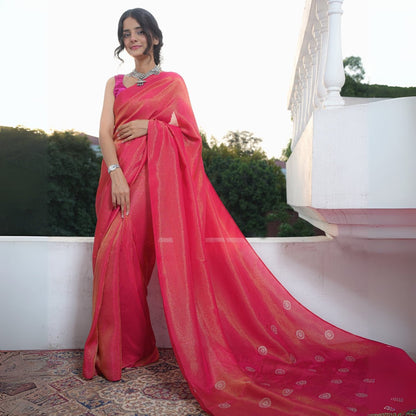 Scarlet Real Silver Saree in Tissue Silk – Womens Saree by October available on Brown Living™. . SKU: SR - SL/CS001 - MG. Img 3.