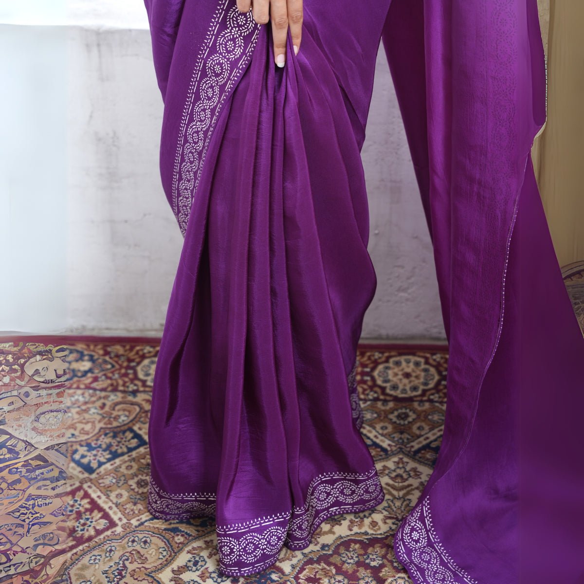Chandi Ki Saree - Purple Silver Border Silk Saree | Verified Sustainable by Brown Living™