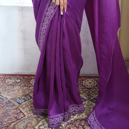 Dark Plum Real Silver Saree in Silk – Womens Saree by October available on Brown Living™. . SKU:  SR - SL/CS002 - PP. Img 4.