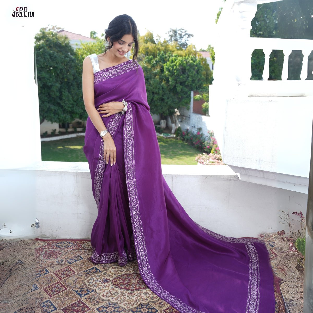 Chandi Ki Saree - Purple Silver Border Silk Saree | Verified Sustainable by Brown Living™