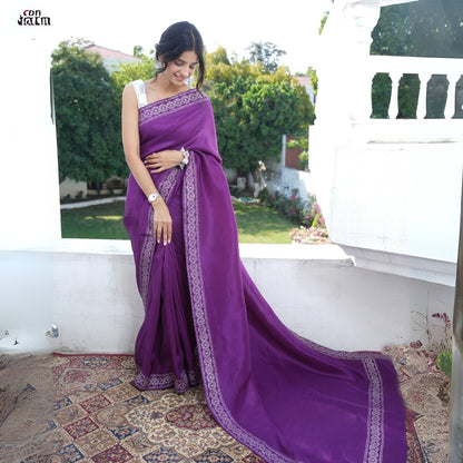 Dark Plum Real Silver Saree in Silk – Womens Saree by October available on Brown Living™. . SKU:  SR - SL/CS002 - PP. Img 2.