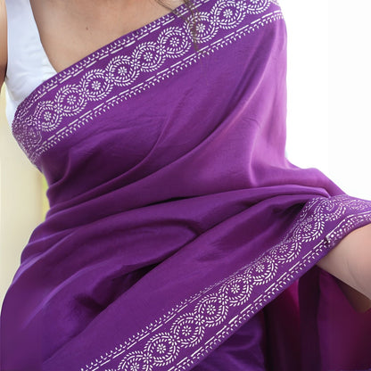 Dark Plum Real Silver Saree in Silk – Womens Saree by October available on Brown Living™. . SKU:  SR - SL/CS002 - PP. Img 5.