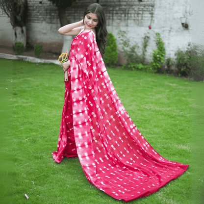 Cherry Cotton Tye & Dye Saree – Womens Saree by October available on Brown Living™. . SKU:  SR - CT/PP003 - PK. Img 2.
