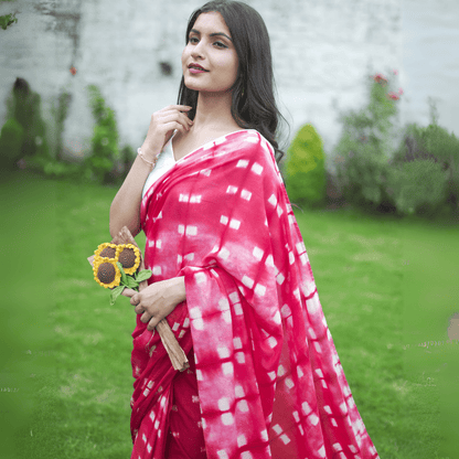 Cherry Cotton Tye & Dye Saree – Womens Saree by October available on Brown Living™. . SKU:  SR - CT/PP003 - PK. Img 3.