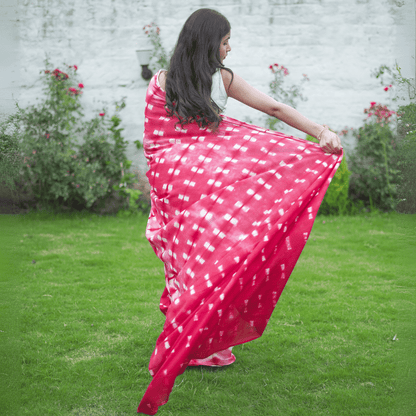 Cherry Cotton Tye & Dye Saree – Womens Saree by October available on Brown Living™. . SKU:  SR - CT/PP003 - PK. Img 4.