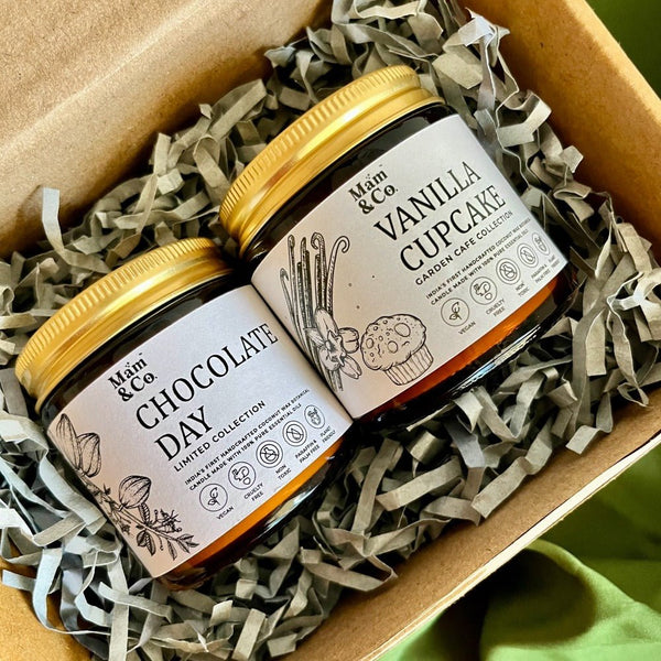 Chocolate Vanilla Coconut Wax Candles Christmas Gift Hamper Set | Verified Sustainable by Brown Living™