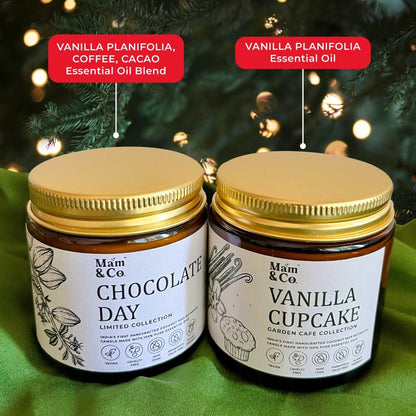 Chocolate Vanilla Coconut Wax Candles Christmas Gift Hamper Set | Verified Sustainable by Brown Living™