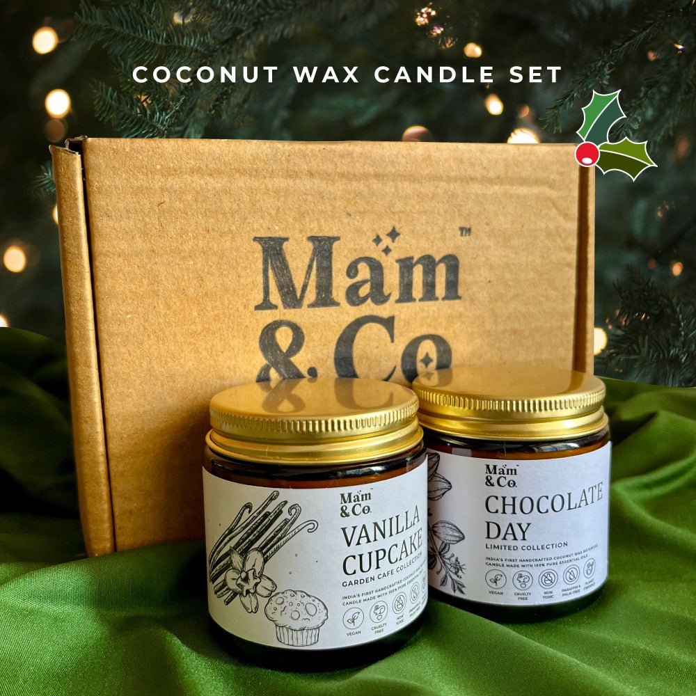 Chocolate Vanilla Coconut Wax Candles Christmas Gift Hamper Set | Verified Sustainable by Brown Living™