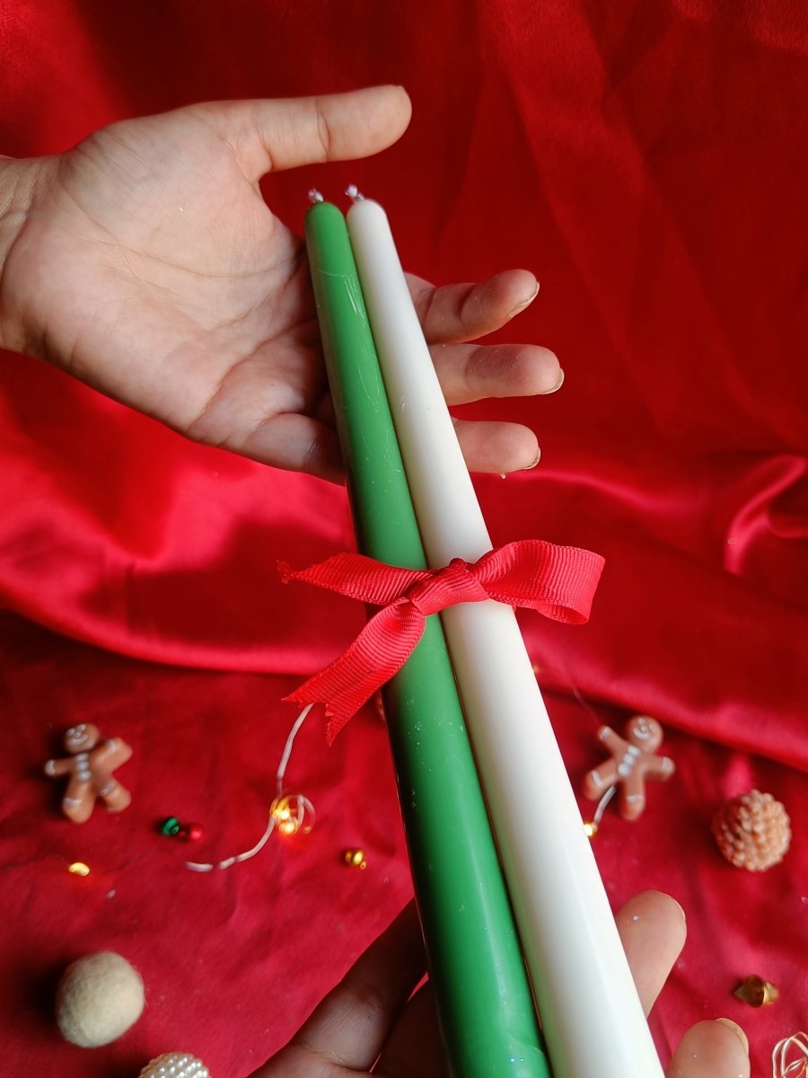 Christmas Taper Candle - Green and White - Set of 2 | Verified Sustainable by Brown Living™