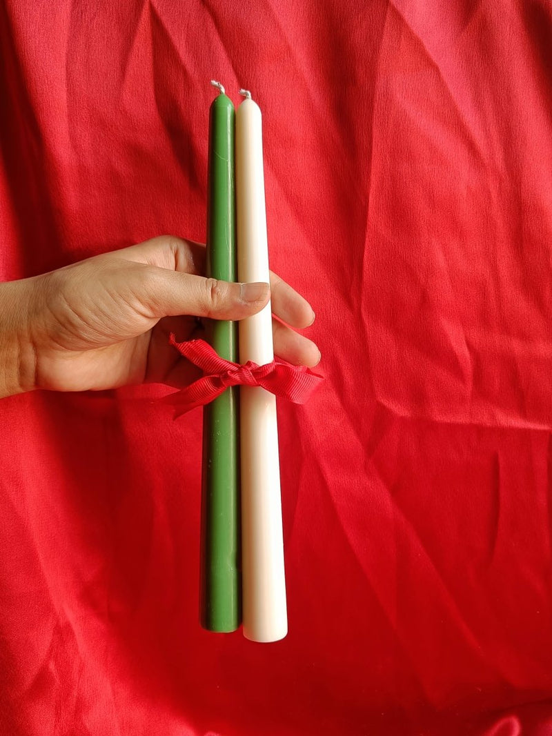 Christmas Taper Candle - Green and White - Set of 2 | Verified Sustainable by Brown Living™