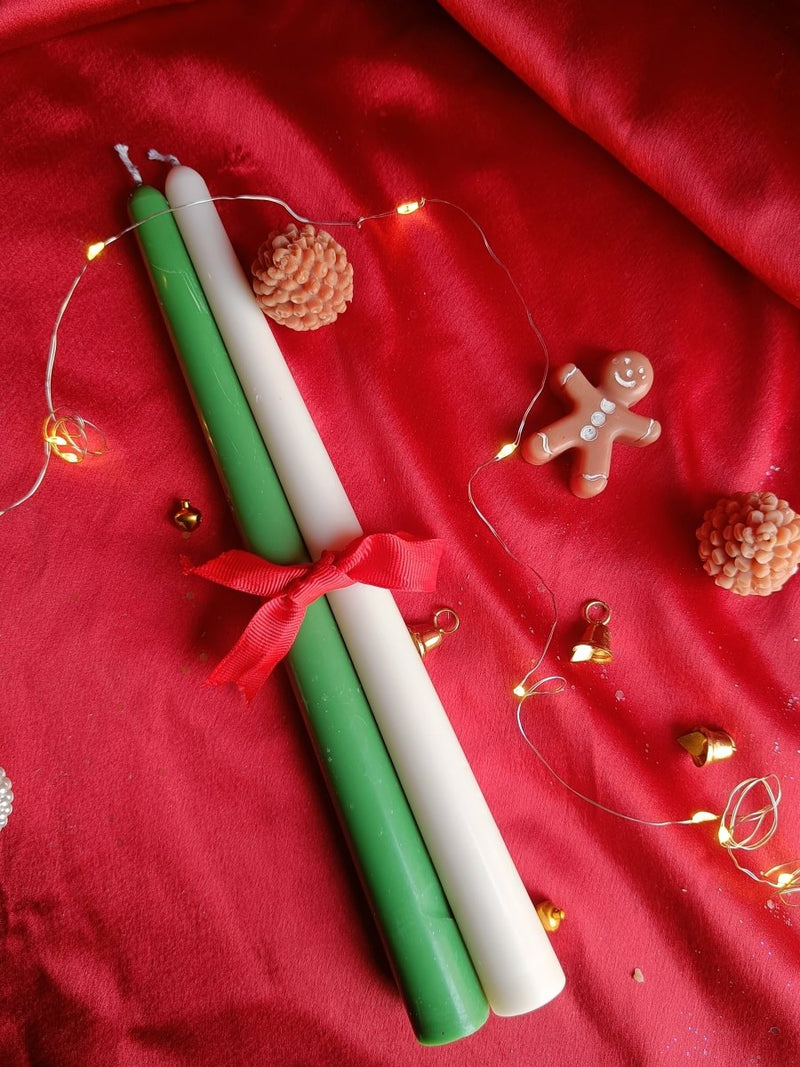 Christmas Taper Candle - Green and White - Set of 2 | Verified Sustainable by Brown Living™