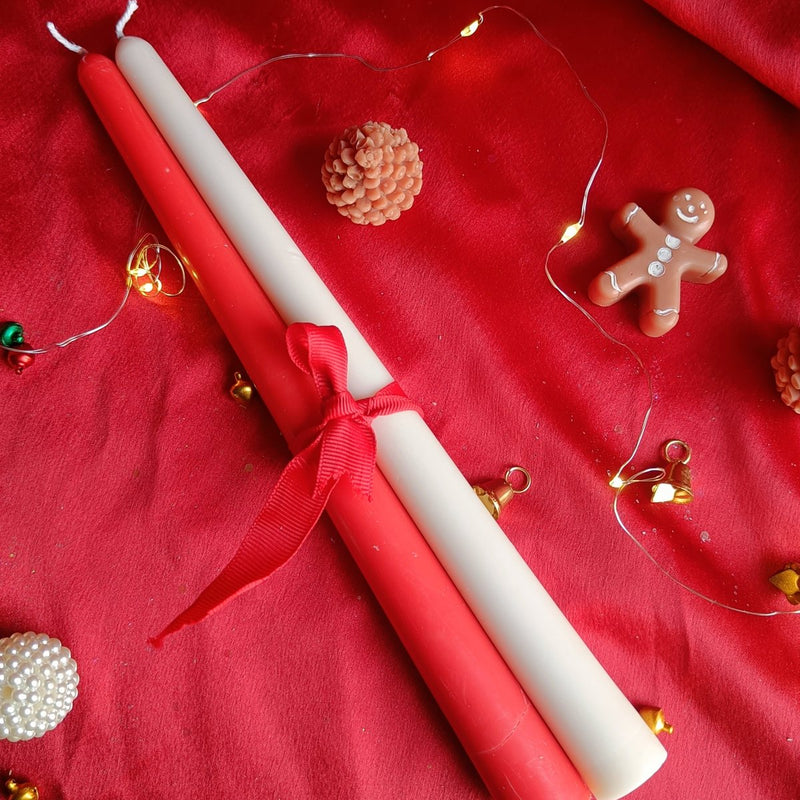 Christmas Taper Candle - Red and White - Set of 2 | Verified Sustainable by Brown Living™