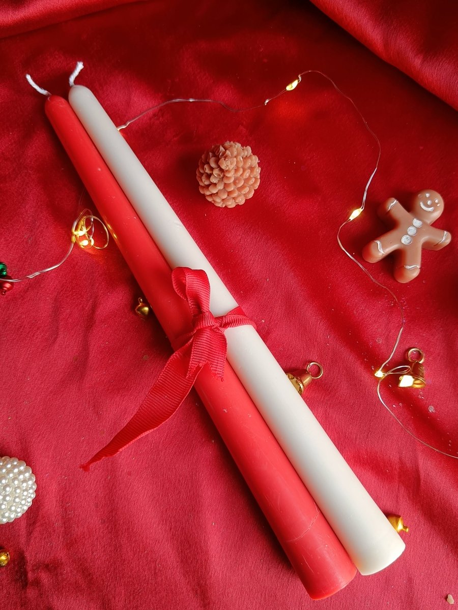 Christmas Taper Candle - Red and White - Set of 2 | Verified Sustainable by Brown Living™