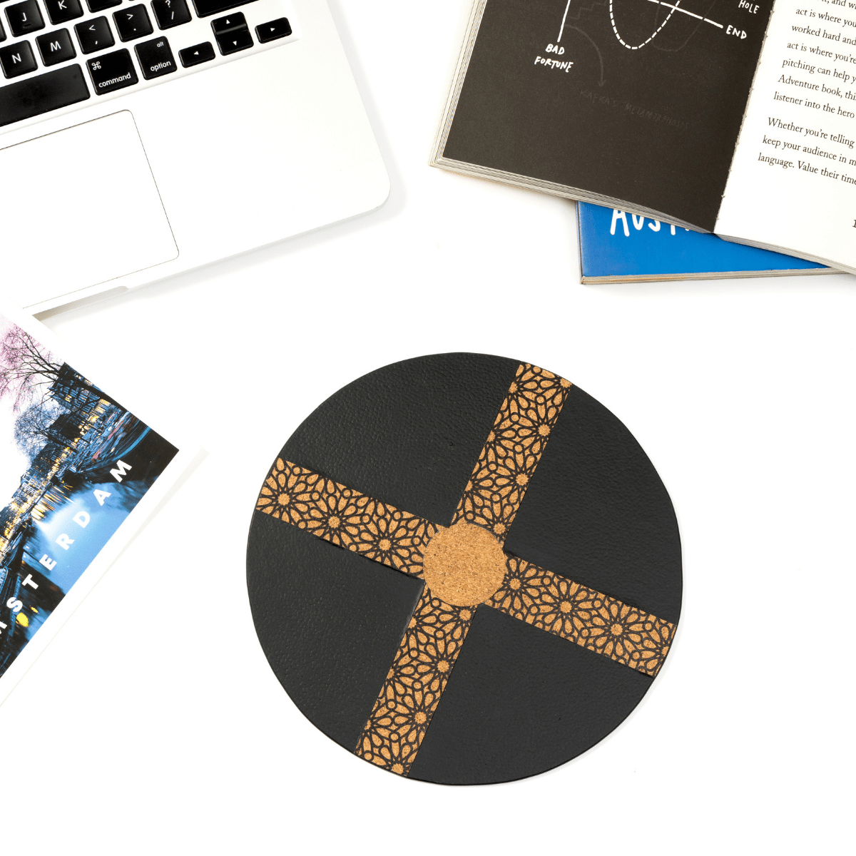 Circular Mouse Pad – Plant Leather & Cork (Black & Cork) | Verified Sustainable by Brown Living™