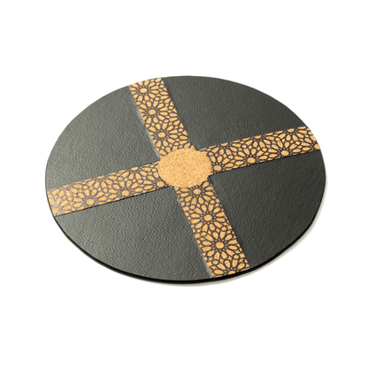 Circular Mouse Pad – Plant Leather & Cork (Black & Cork) – Desk Accessories by Green Hermitage available on Brown Living™. . SKU: CPMPGH004. Img 3.