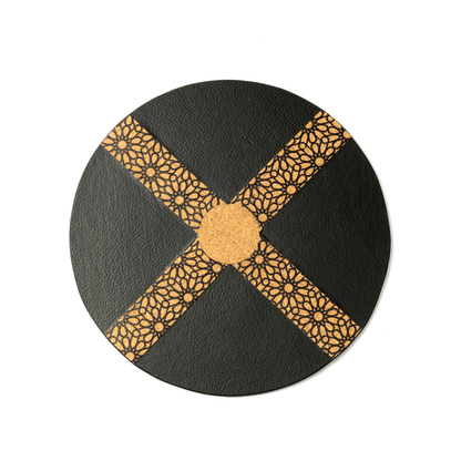 Circular Mouse Pad – Plant Leather & Cork (Black & Cork) – Desk Accessories by Green Hermitage available on Brown Living™. . SKU: CPMPGH004. Img 4.