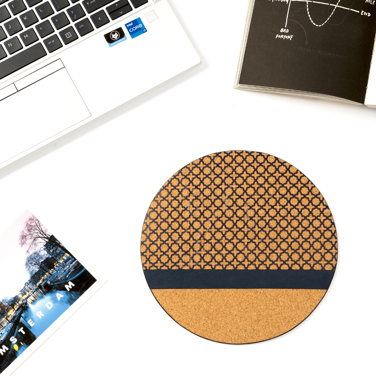 Circular Mouse Pad – Plant Leather & Cork (Blue & Cork) | Verified Sustainable by Brown Living™