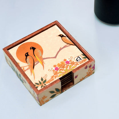 Classic Bird Coasters |Set of 6 with Holder | Verified Sustainable by Brown Living™