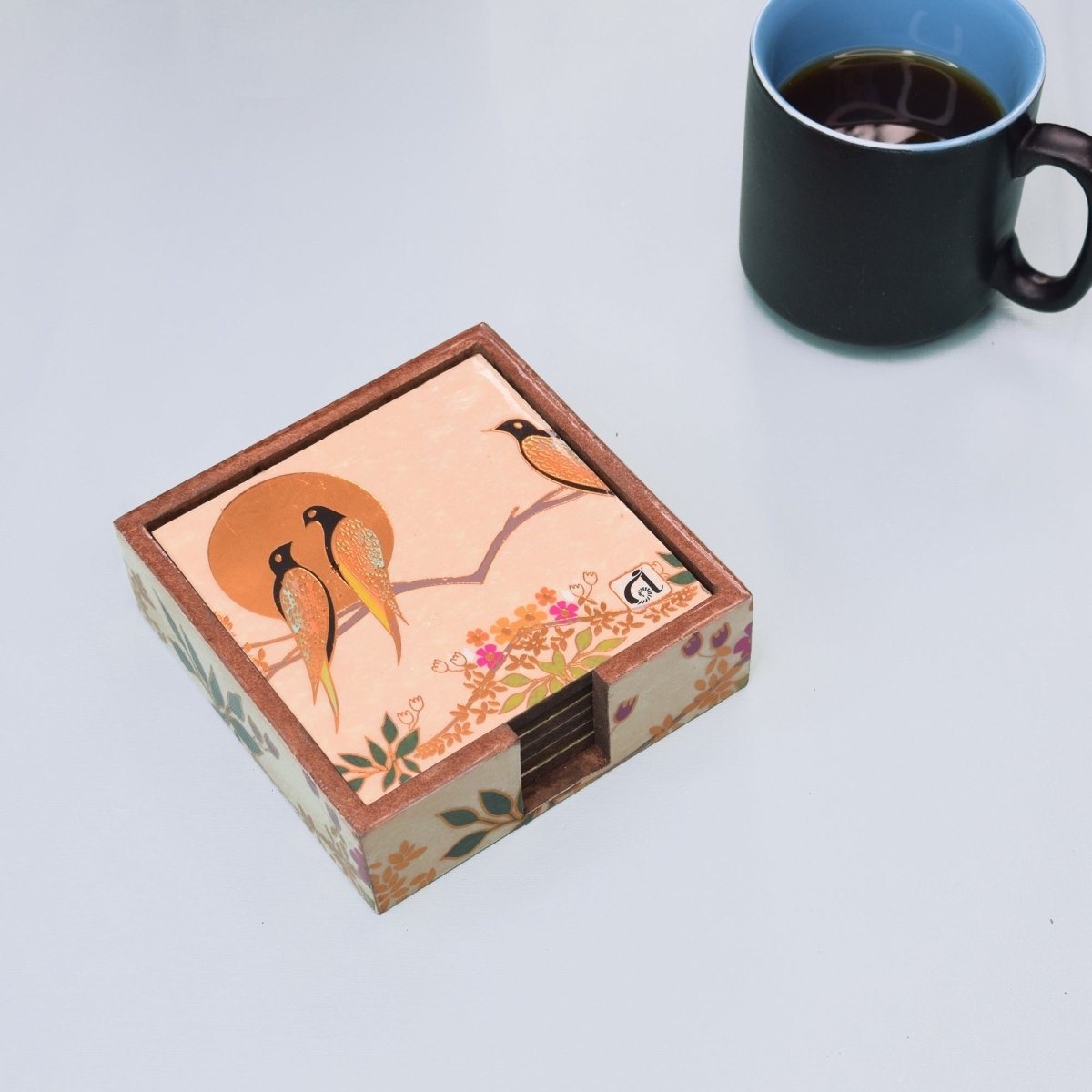 Classic Bird Coasters |Set of 6 with Holder | Verified Sustainable by Brown Living™