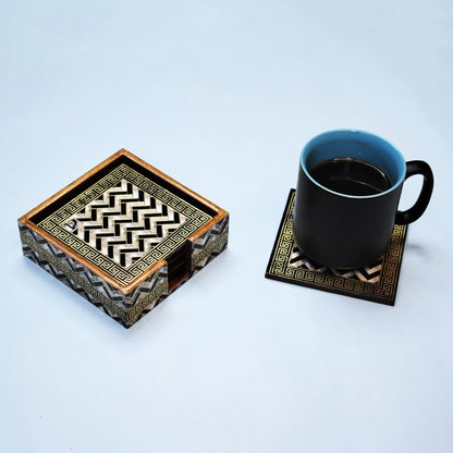 Classic Monochrome Pattern Coasters | Set of 6 with Holder | Verified Sustainable by Brown Living™